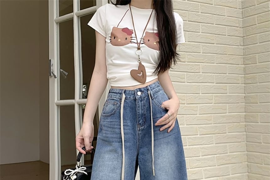 High Jeans Waist Washed Wide Leg