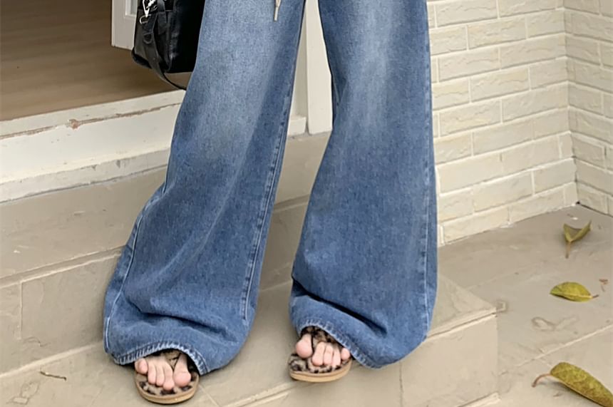 High Jeans Waist Washed Wide Leg