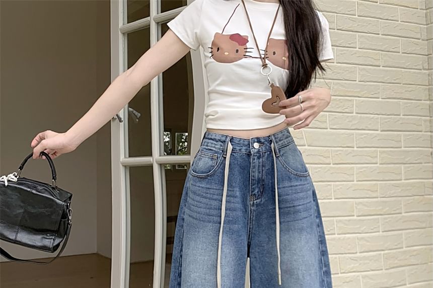 High Jeans Waist Washed Wide Leg