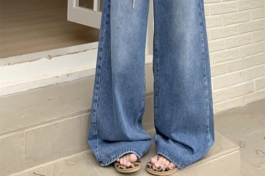 High Jeans Waist Washed Wide Leg