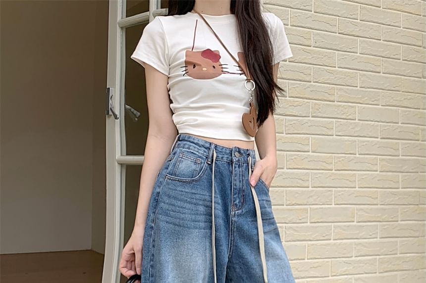 High Jeans Waist Washed Wide Leg