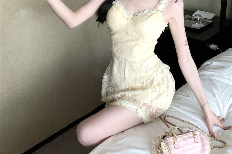 Mini Strap Lace Dress Floral Bodycon Spaghetti