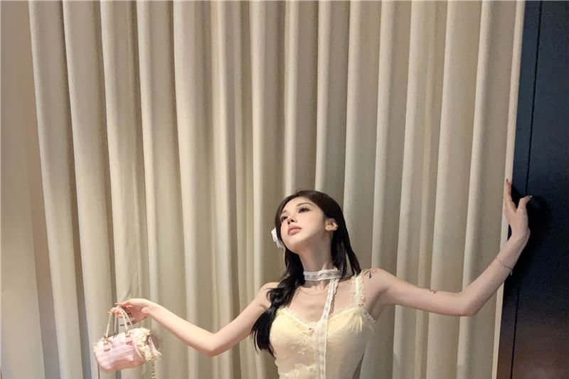 Mini Strap Lace Dress Floral Bodycon Spaghetti