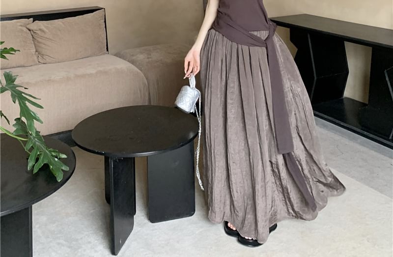 Tie / Scoop Top Waist Maxi Plain Halter A-Line Neck Skirt High