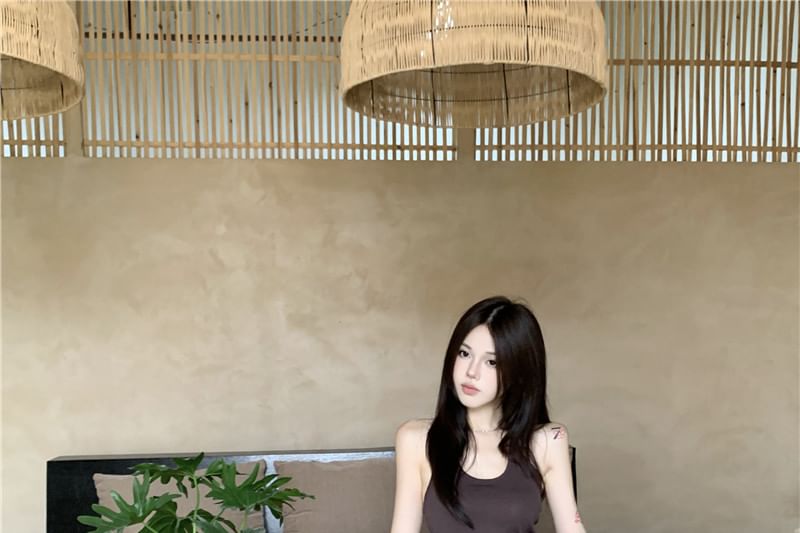 Tie / Scoop Top Waist Maxi Plain Halter A-Line Neck Skirt High