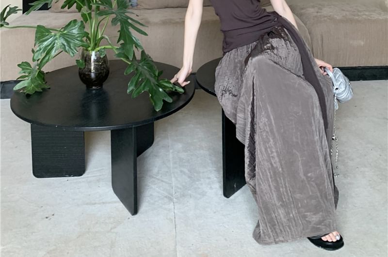 Tie / Scoop Top Waist Maxi Plain Halter A-Line Neck Skirt High