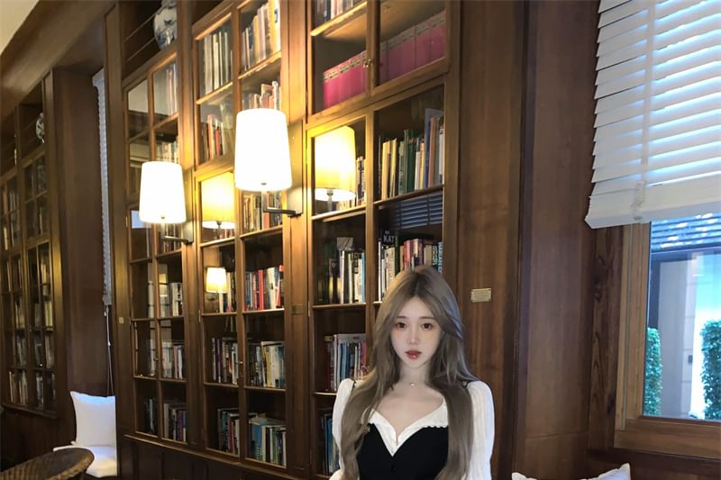 Puff-Sleeve / Blouse Skirt Mini Lace Cami Button-Up A-Line High Striped Top Waist Pleated Plaid Plain Trim