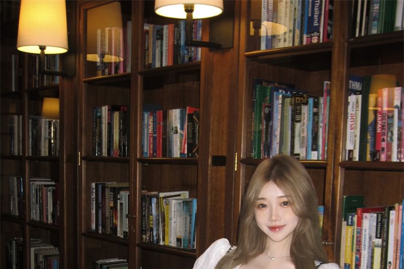 Puff-Sleeve / Blouse Skirt Mini Lace Cami Button-Up A-Line High Striped Top Waist Pleated Plaid Plain Trim