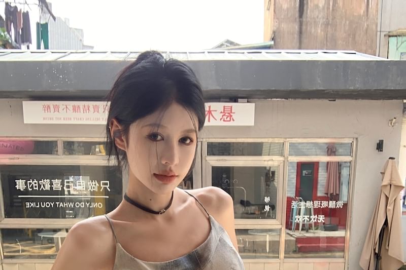 Wide Tie Cropped Top Waist Neck Drawstring Pants Leg Scoop Dye / Camisole