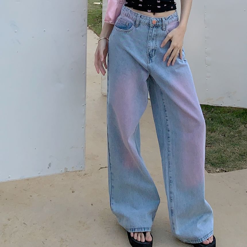 Washed Rise Wide Low Jeans Leg