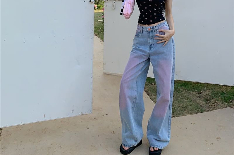 Washed Rise Wide Low Jeans Leg