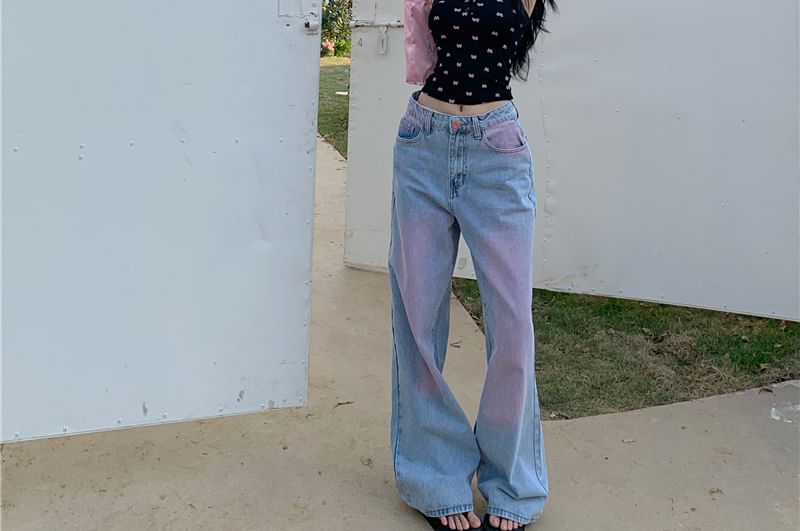 Washed Rise Wide Low Jeans Leg