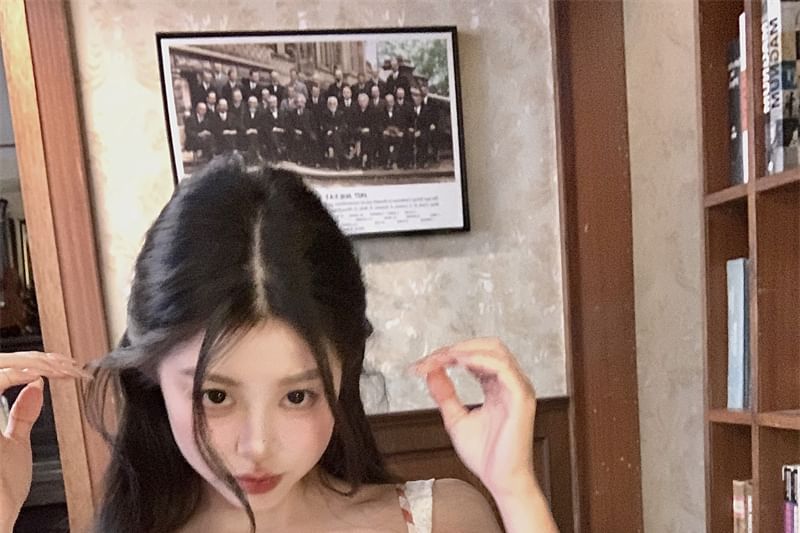 Plaid Spaghetti Dress Mini Trim Lace Bow Strap Bodycon