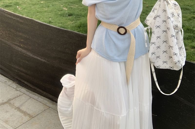 Short-Sleeve Plain One-Shoulder Tee