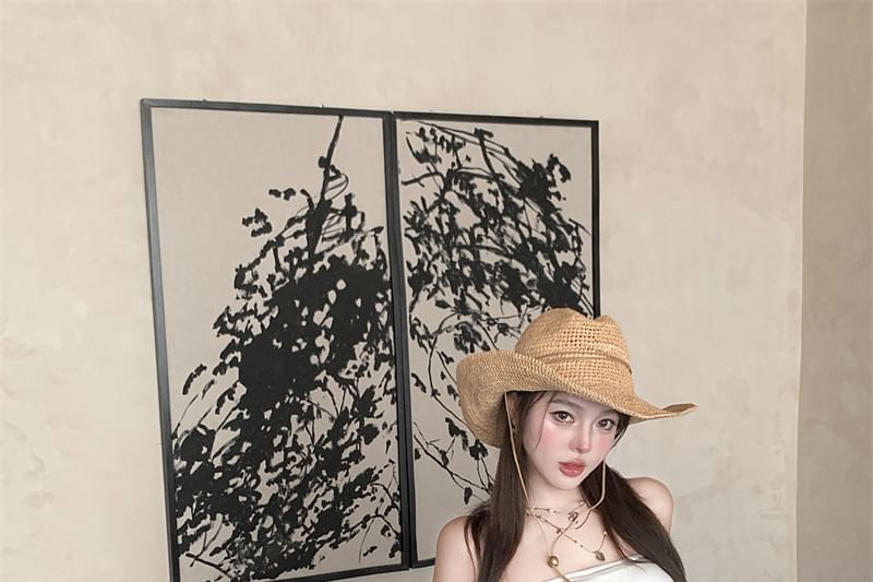 Asymmetrical Plain Strapless Ruffle Top