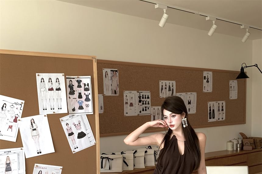 Halter Mini Asymmetrical Bodycon Plain Dress