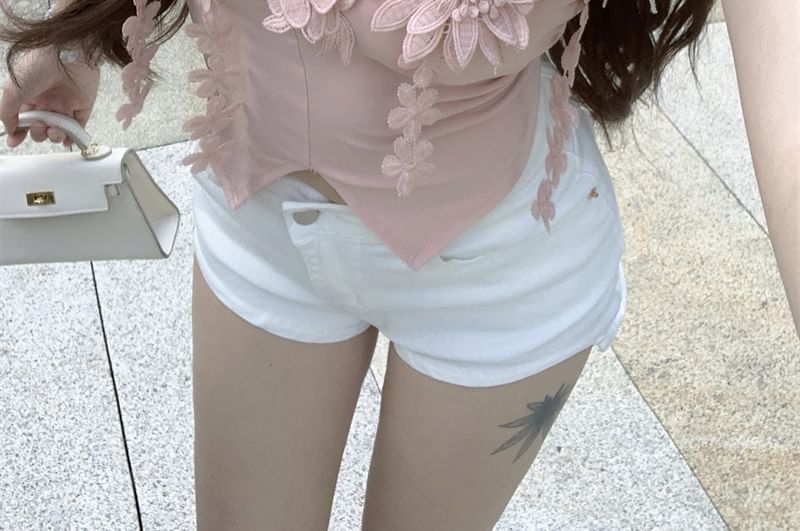 Front-Slit Plain Tube Detail Flower Top