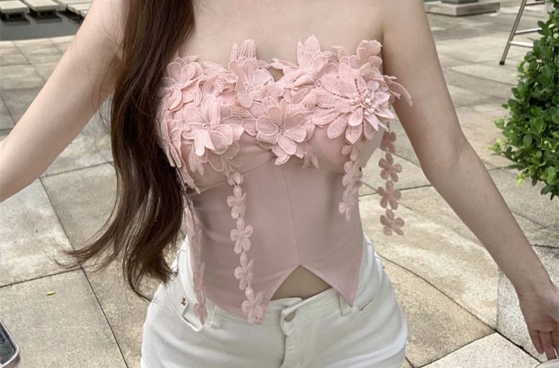 Front-Slit Plain Tube Detail Flower Top