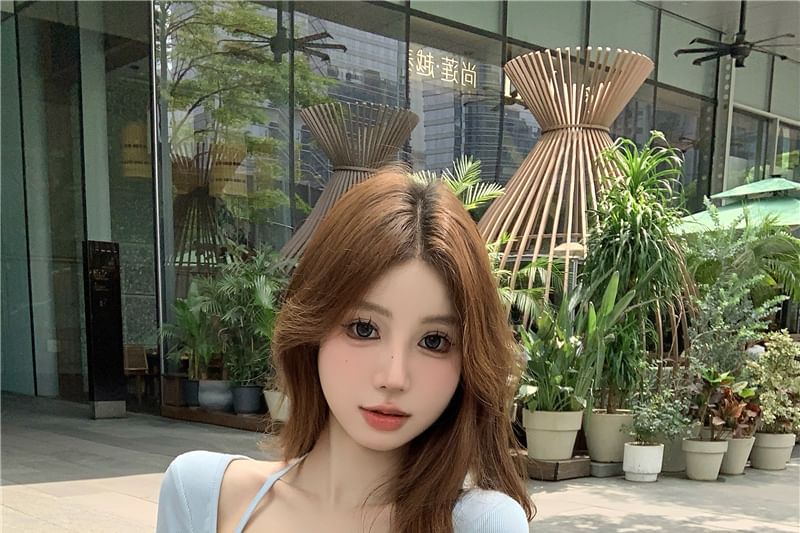 Trim Short-Sleeve Tee Square Plain Neck Lace