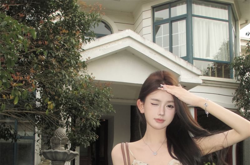 Camisole Floral Bow Ruffled Print Top