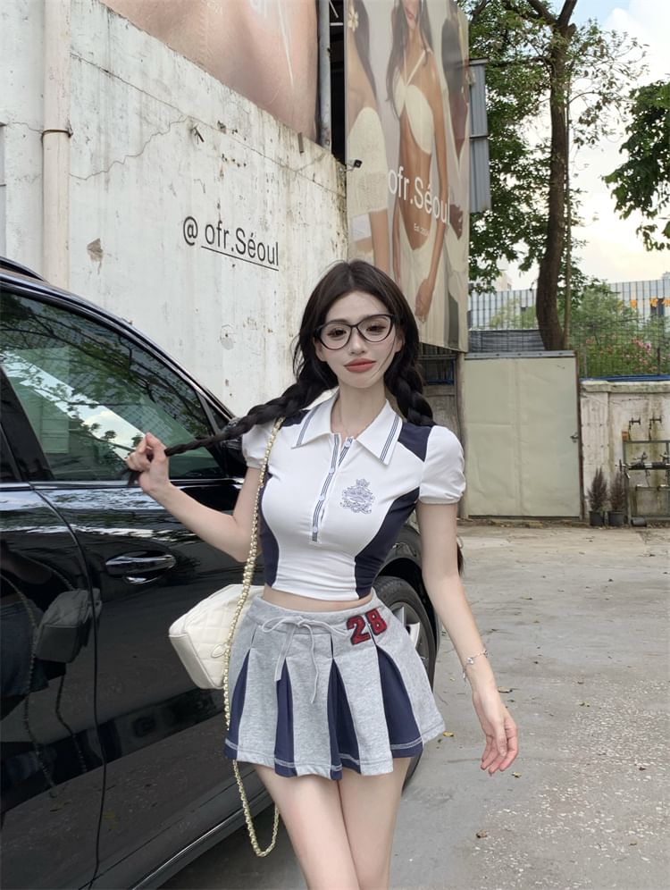 Embroidered Polo Short-Sleeve Logo Shirt Crop