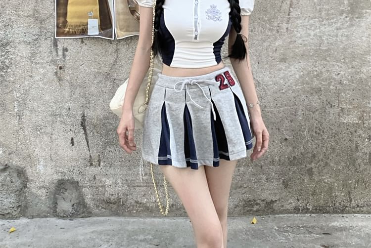 Embroidered Polo Short-Sleeve Logo Shirt Crop