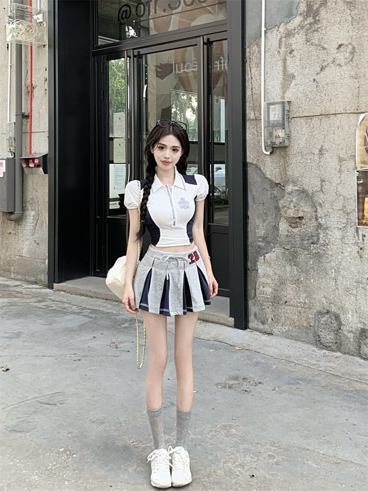 Embroidered Polo Short-Sleeve Logo Shirt Crop