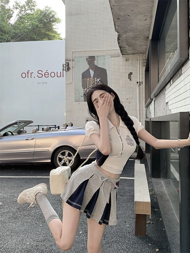 Embroidered Polo Short-Sleeve Logo Shirt Crop