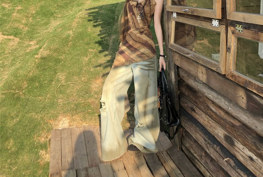 Asymmetrical Printed Top Camisole Ruffled