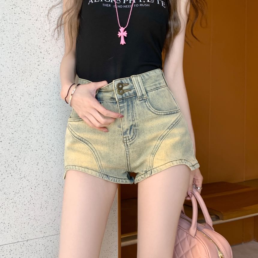Denim Waist Washed Shorts High