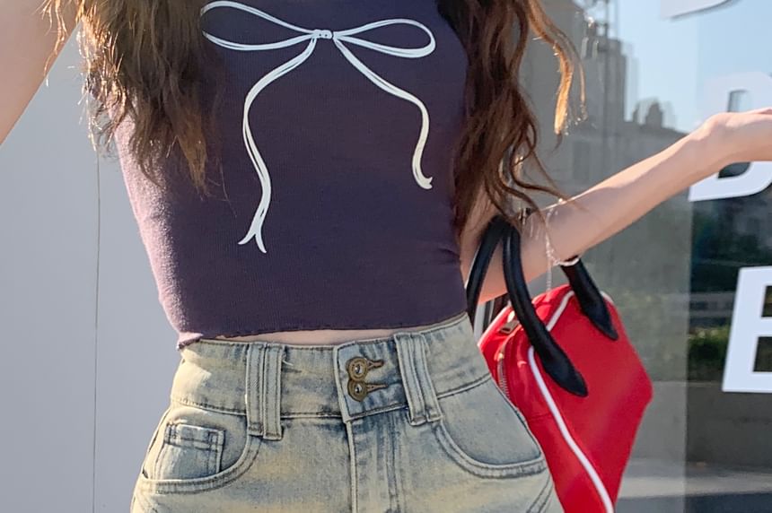 Denim Waist Washed Shorts High