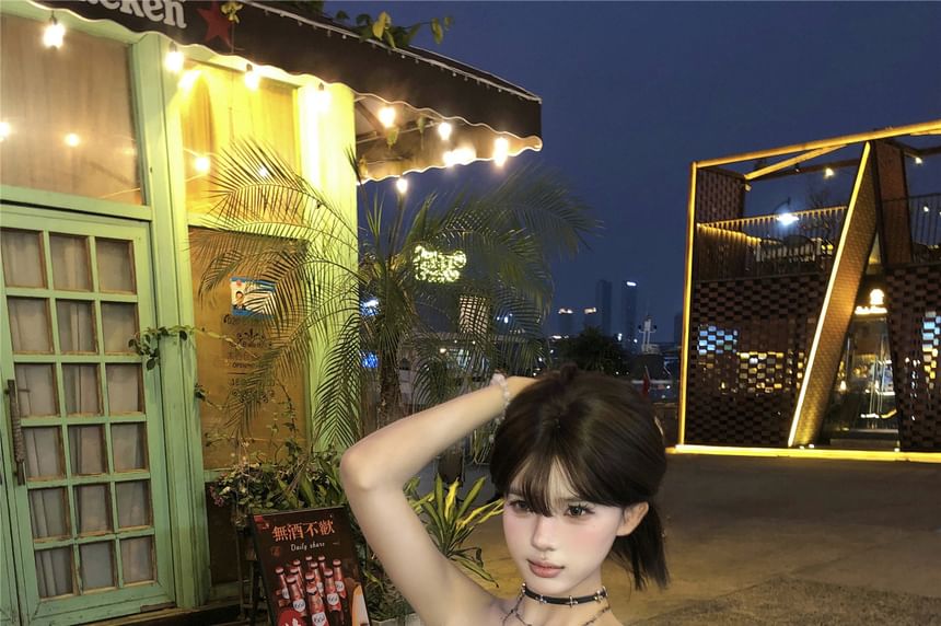 Tube Ruffled Camo Top Print Asymmetrical