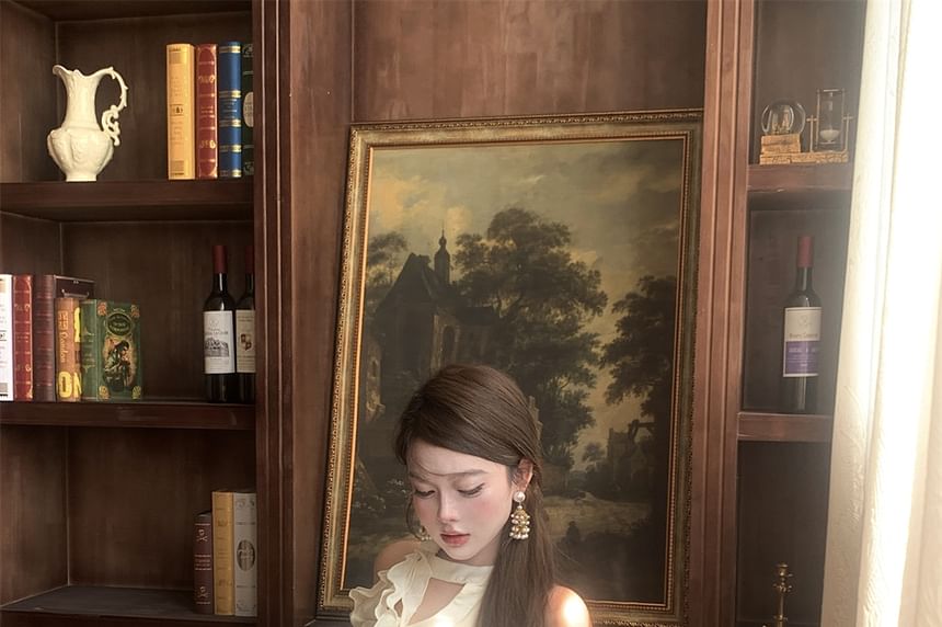 Dress Mini Balloon + Set: Shorts A-Line Ruffled Plain Halter-Neck