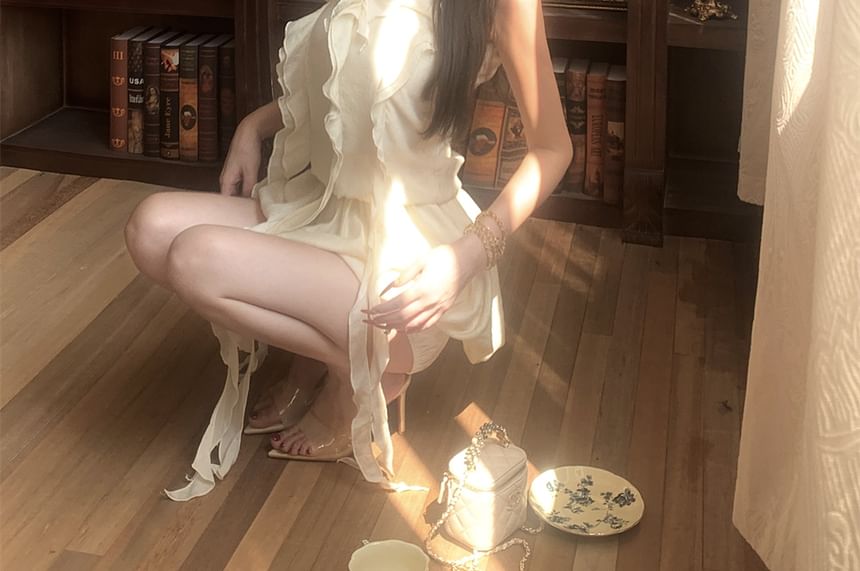 Dress Mini Balloon + Set: Shorts A-Line Ruffled Plain Halter-Neck