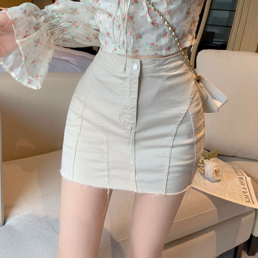 Pencil Distressed Skirt High Waist Mini