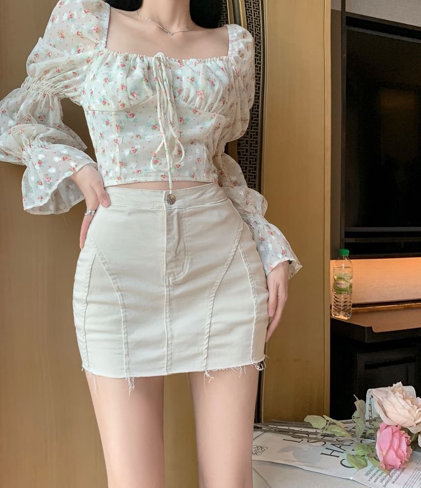 Pencil Distressed Skirt High Waist Mini