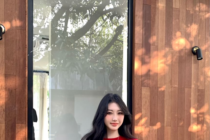 Shorts Low Neck Rhinestone Tee Plain Crop Short-Sleeve Crew Rise Buckled /