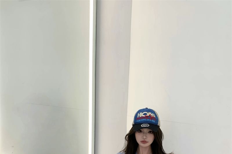 Mesh Round Neck Crop Dotted Panel Top Long-Sleeve