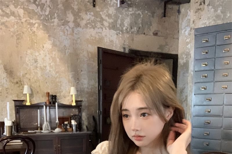 Shirred Mini Blouse Skirt Plain High / Ruffled Rise A-Line Off-Shoulder