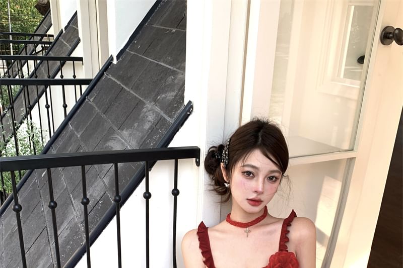 Cami Mini High Asymmetrical Floral Skirt / Pencil Waist Ruffled Top