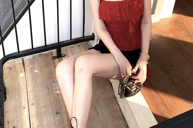 Cami Mini High Asymmetrical Floral Skirt / Pencil Waist Ruffled Top