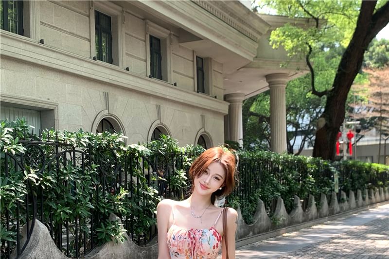 Dress Print Strap Spaghetti Mermaid Floral Midi