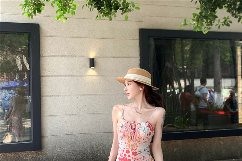 Dress Print Strap Spaghetti Mermaid Floral Midi