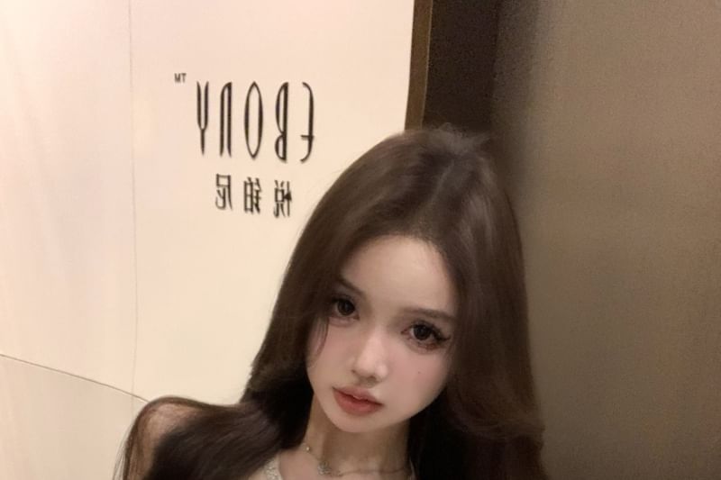 Slit Bow Rhinestone Halter-Neck Mini Dress A-Line