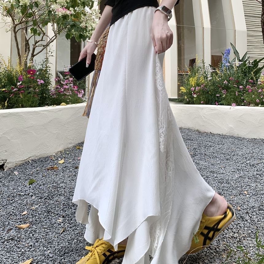 Midi Rise Skirt High Asymmetrical Mermaid Panel Lace