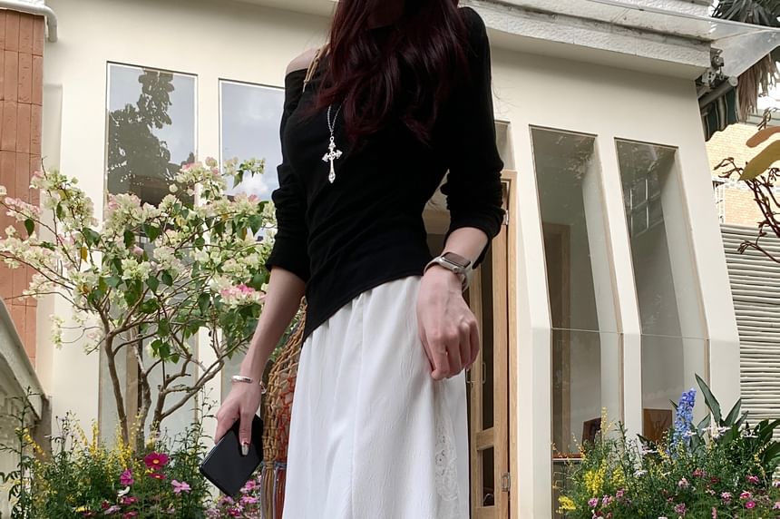 Midi Rise Skirt High Asymmetrical Mermaid Panel Lace