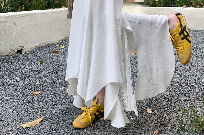 Midi Rise Skirt High Asymmetrical Mermaid Panel Lace