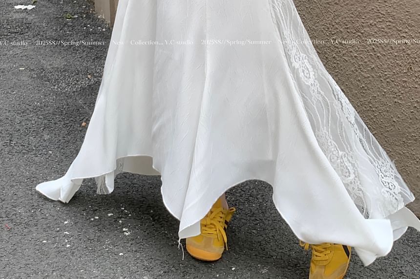 Midi Rise Skirt High Asymmetrical Mermaid Panel Lace