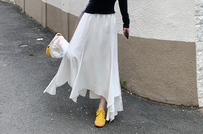 Midi Rise Skirt High Asymmetrical Mermaid Panel Lace