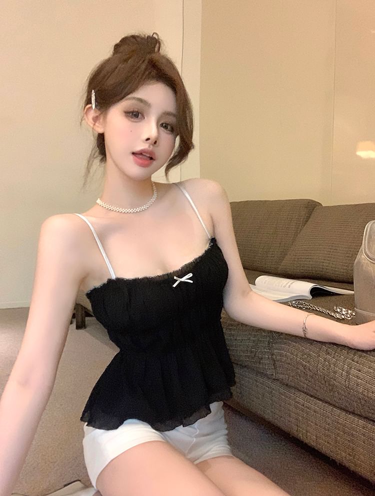 Bow Top Camisole Lace Trim